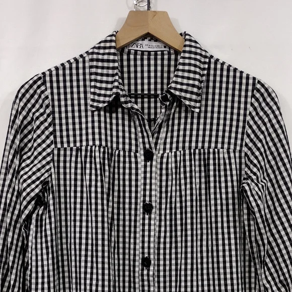 Zara Gingham Tiered Babydoll Dress Women's M Black White Boho Retro 90s Y2K - Picture 2 of 8